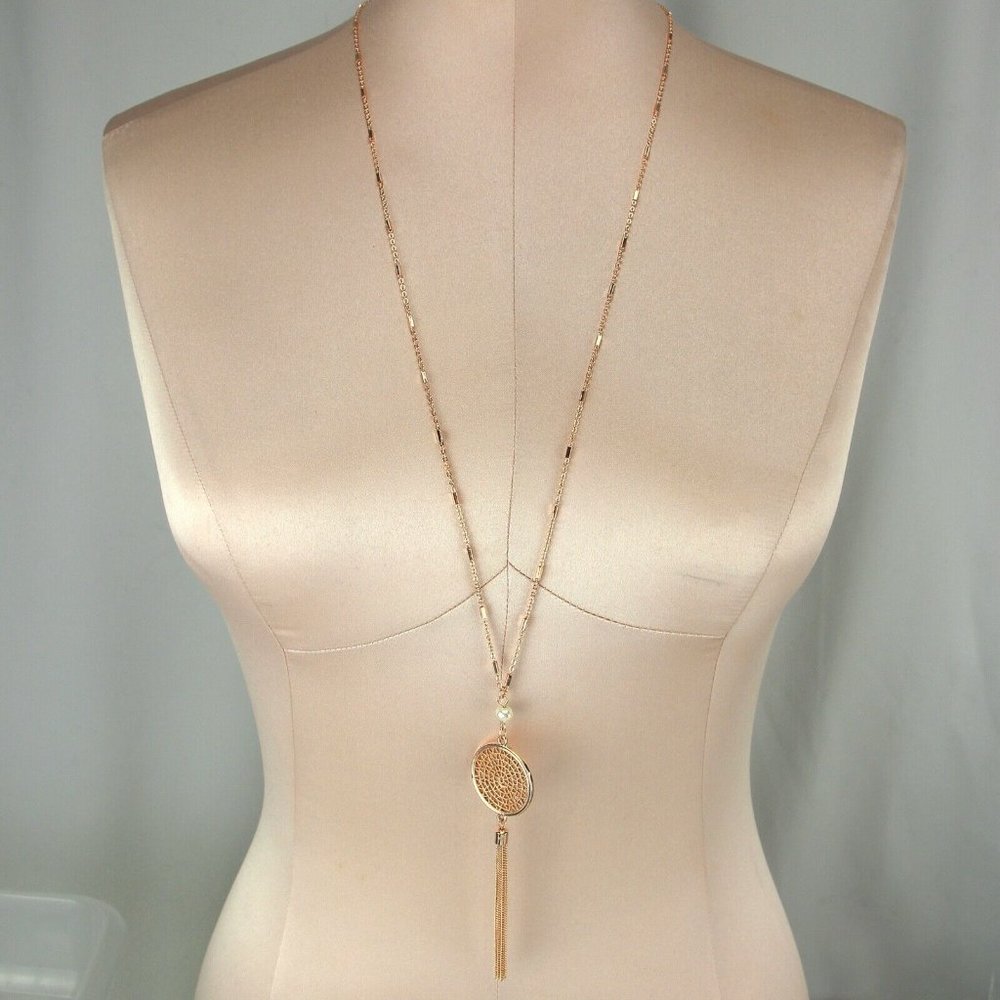 LC Lauren Conrad 32-35" Long Copper-Tone Dream Catcher Tassel Necklace Pearl - Picture 3 of 4